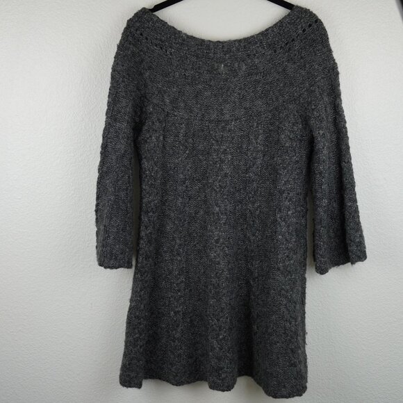 Free People Gray Knit Chunky Sweater Dress Size M‎ Boho Wool Cable Knit - Picture 4 of 10